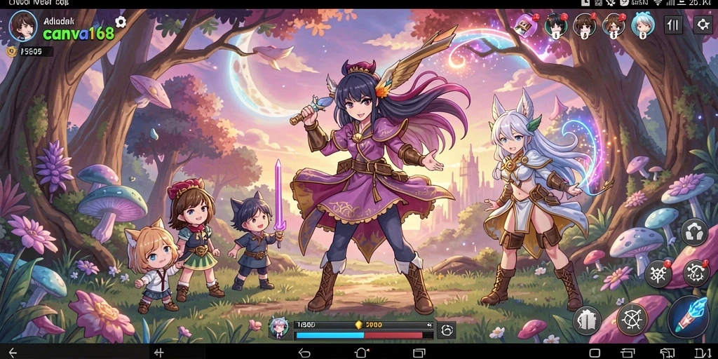 Screenshot gameplay menunjukkan karakter Anime yang dinamis dan latar belakang yang indah.