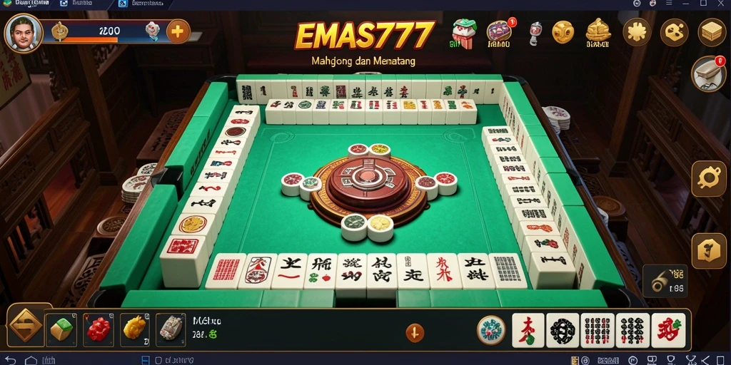 Tampilan menarik dari gameplay <strong>EMAS777</strong> saat menyusun ubin Mahjong.