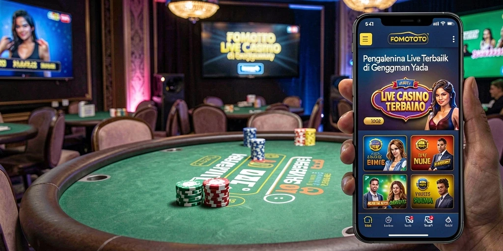 Tampilan gameplay FOMOTOTO yang menarik dengan dealer langsung di layar.