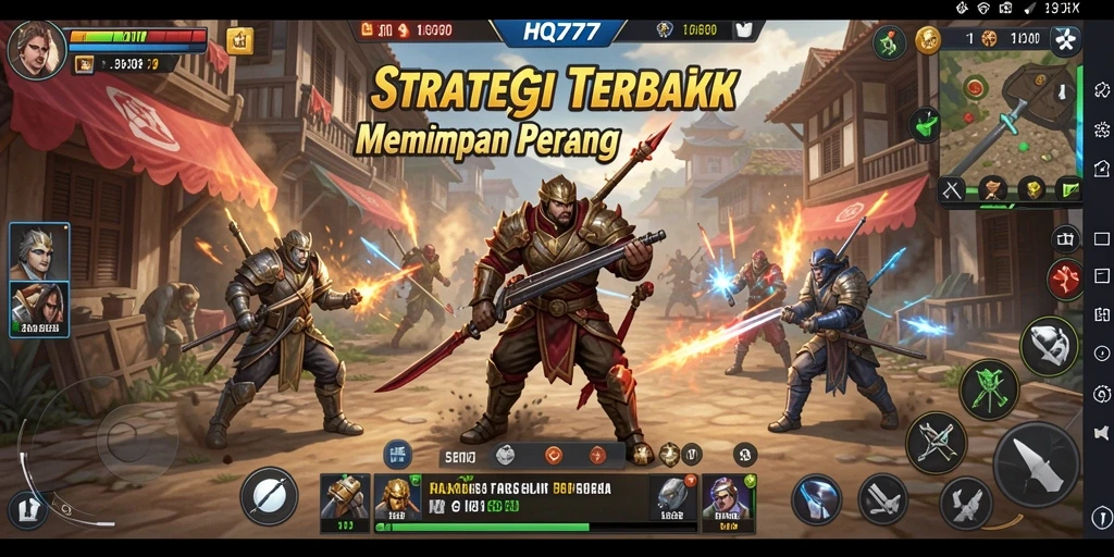 Screenshot utama HQ777 menampilkan aksi strategi perang yang intens.