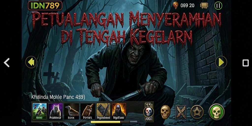 Tampilan gameplay menyeramkan dengan suasana gelap yang mendebarkan.