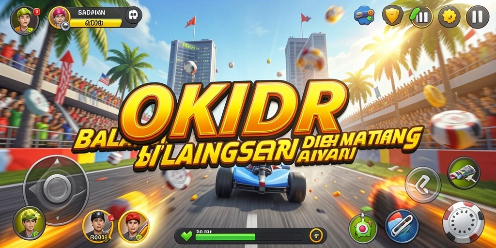 Tampilan seru gameplay balapan di OKIDR dengan kendaraan yang cepat.