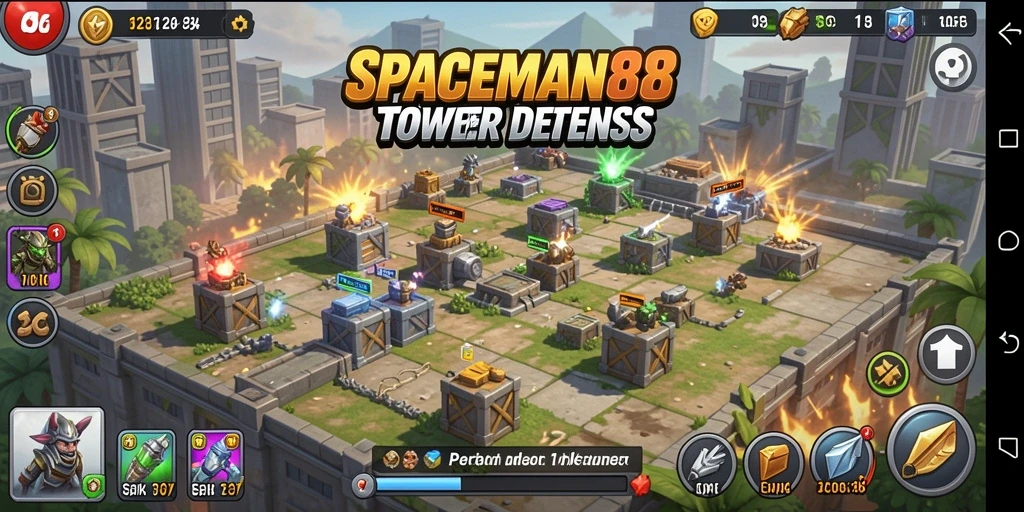 Screenshot menunjukkan aksi menegangkan dalam gameplay Tower Defense.